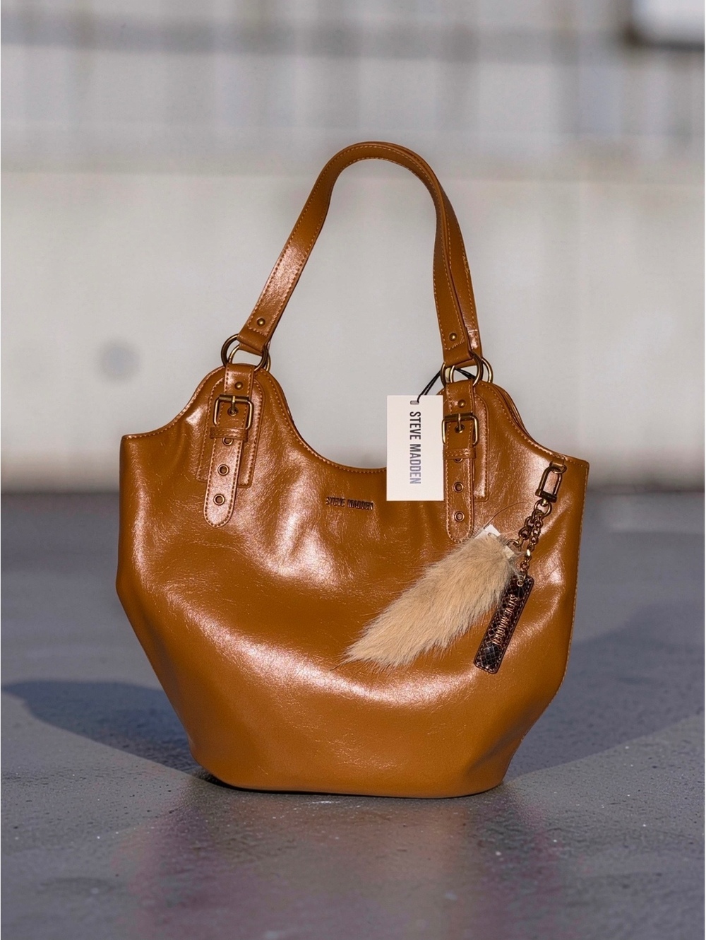 Steve Madden BNAREL Tote Bag Ochre Brown Tan Faux Leather NWT $118